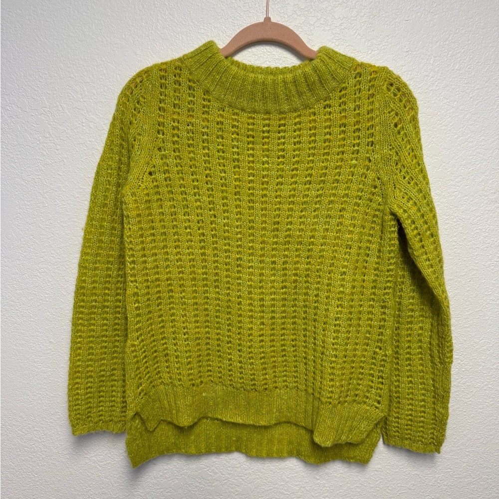 Field Flower Wool Blend Chartreuse Open Knit Sweater Anthro Style small - Picture 2 of 12
